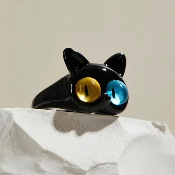 Stylish Retro Design Adjustable Opening Black Cat Eyes Ring Fashion Jewelry Acce - Picture 3 of 5